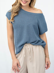 Crepe Knit Yarn Top- Blue