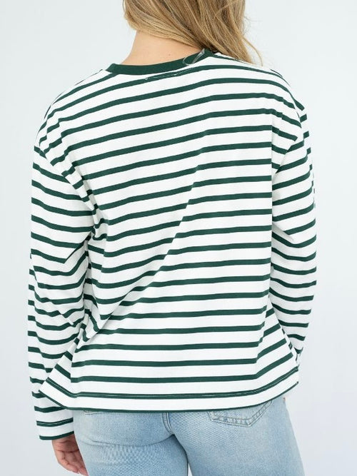 Cotton Stripe L/S Tee- White/Green