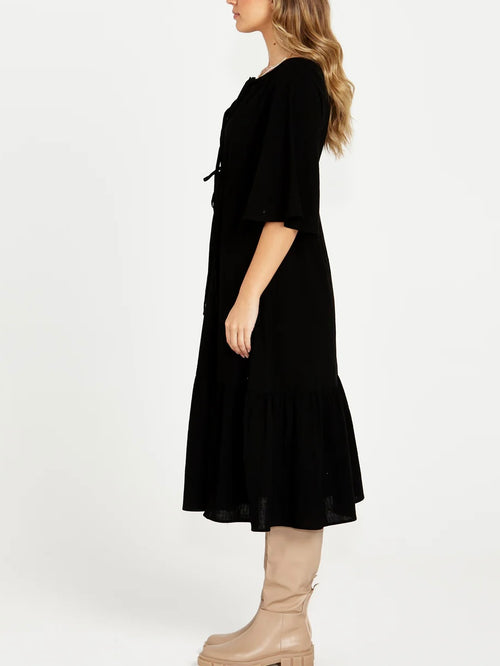 Sonya Midi Tiered Dress- Black