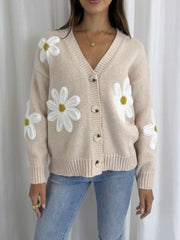 Flower Knit Cardi- Beige