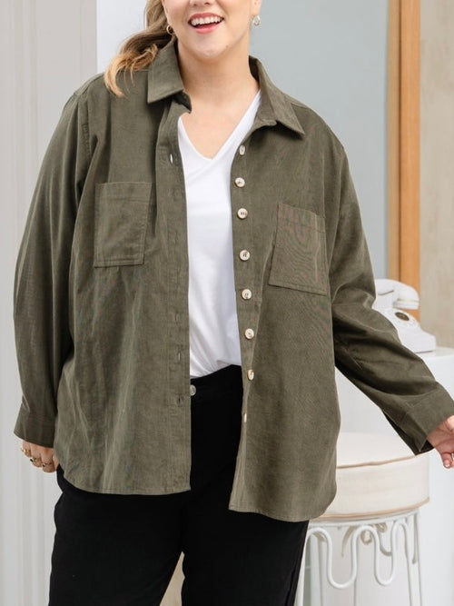 Sloane Cord Shacket- Khaki