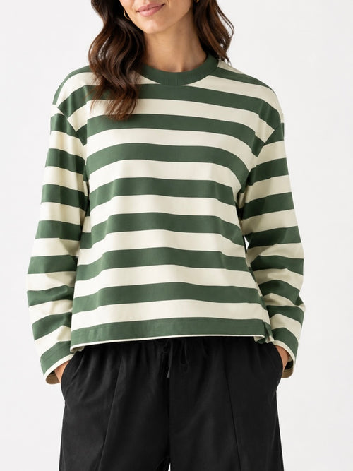 Pique Stripe L/S Tee - Sage Stripe