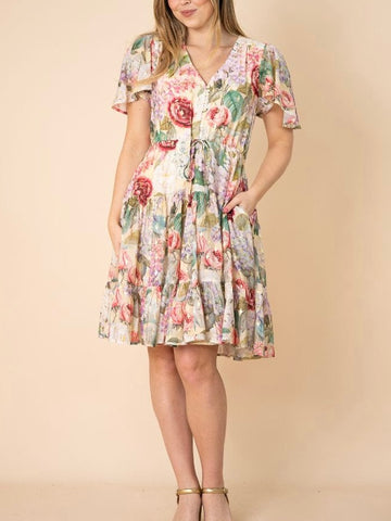 Dahlia Dress- White/Pink
