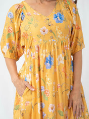 Floral Peasant Dress- Yellow