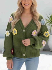 Crochet Flower Knit Cardi- Green