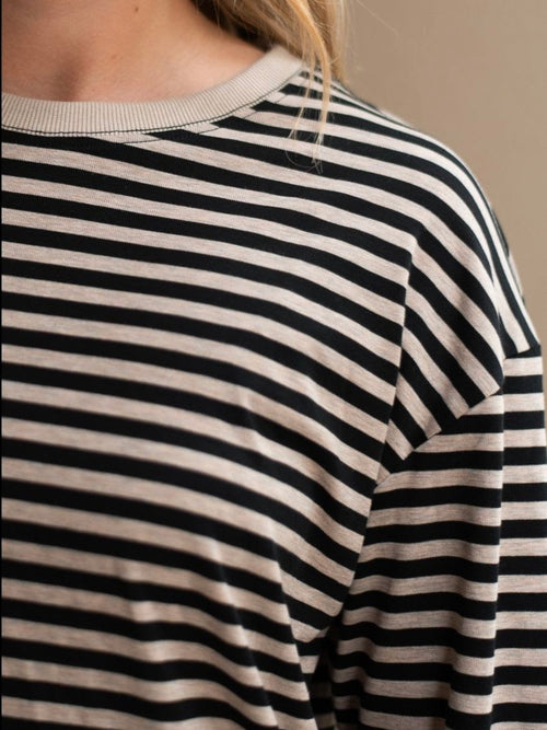Oversize Stripe Long Sleeve Tee- Black