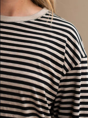 Oversize Stripe Long Sleeve Tee- Black