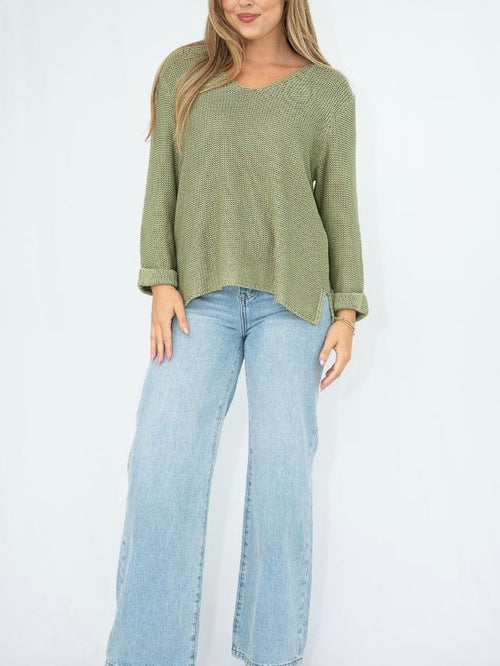 Roll up Sleeve Knit- Sage