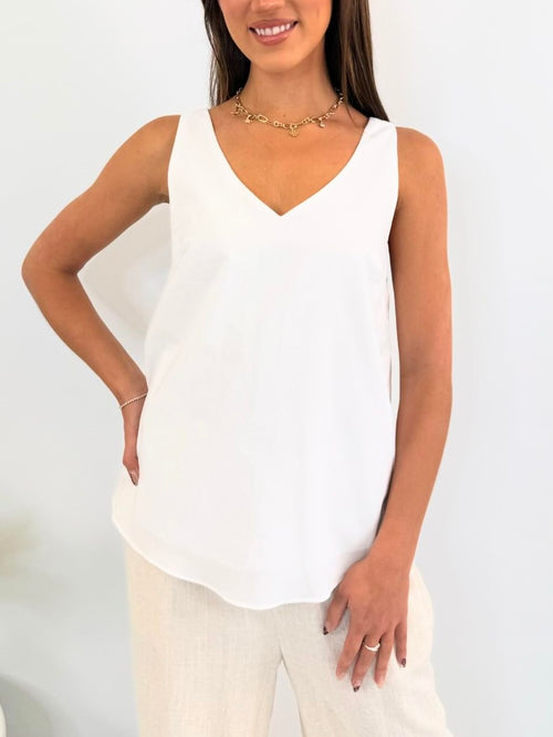 Clara Linen Singlet- White