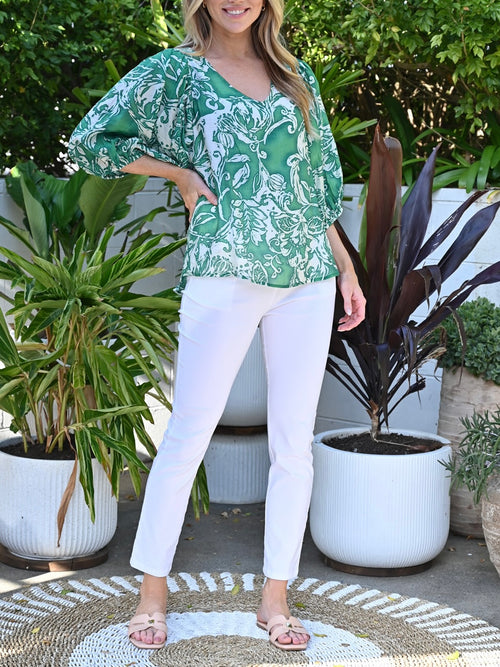 Cali Puff Sleeve Top- Green