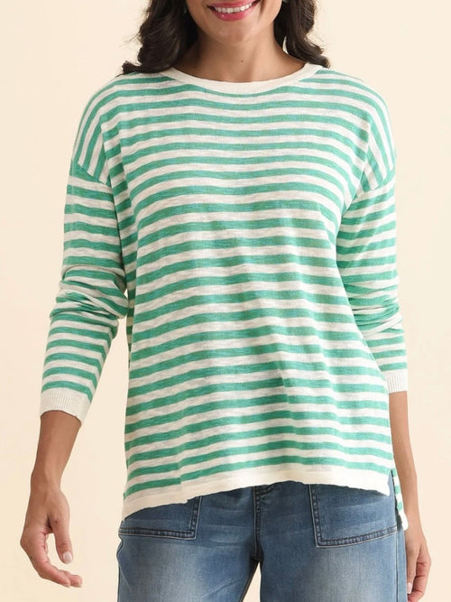 Betty Basics Natasha Knit Top- Lime/Off White