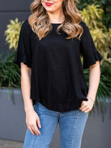 Big Button Linen Singlet- Black