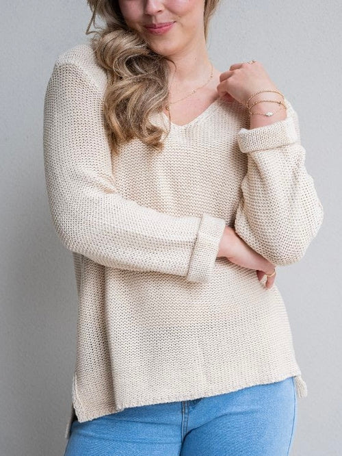 Roll up Sleeve Knit- Beige