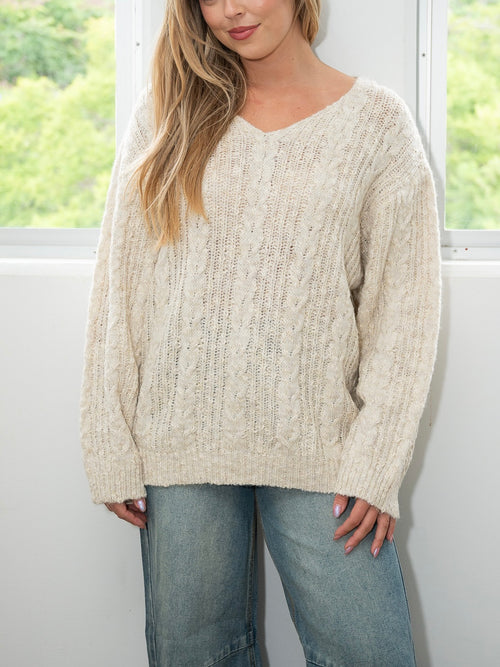 Lurex Cable Knit- Cream