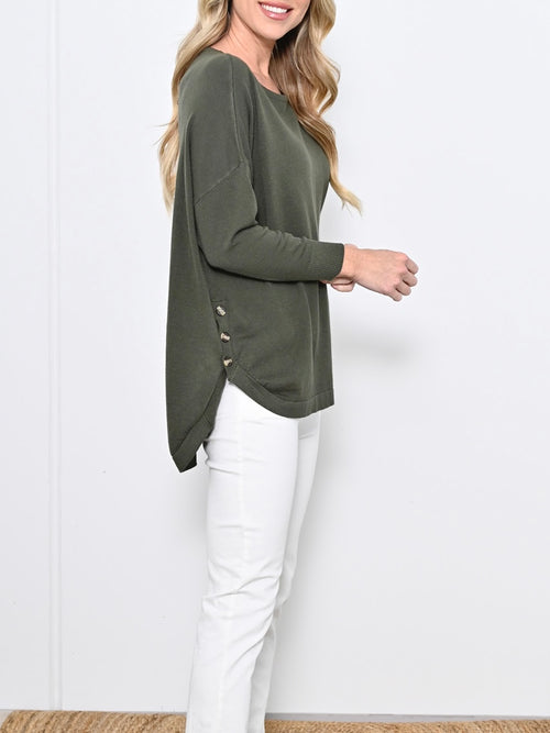 Hemming Button Knit- Olive