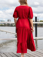 Selma Button Dress- Red