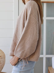 Tie Sleeve Knit Jumper- Beige