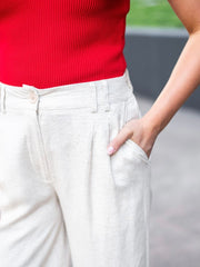 Pleated Wide Leg Pants- Beige