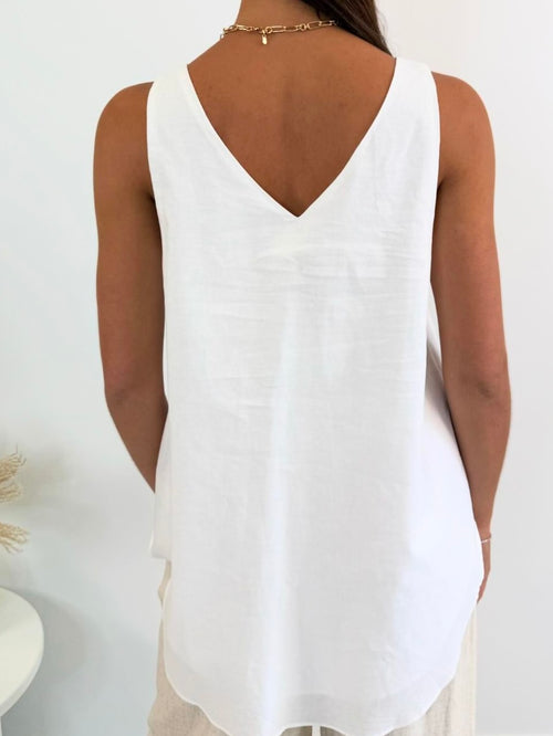 Clara Linen Singlet- White