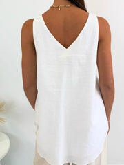 Clara Linen Singlet- White