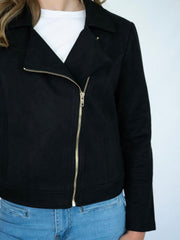 Suede Biker Jacket- Black