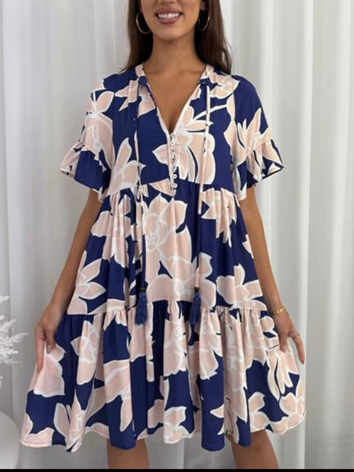 Zara Floral Dress- Navy