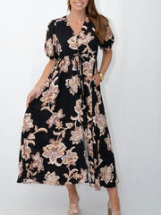 Esther Floral Sleek Selma Dress- Black