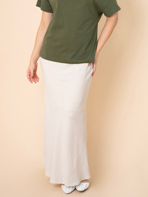 Linen Bias Cut Midi Skirt- Natural