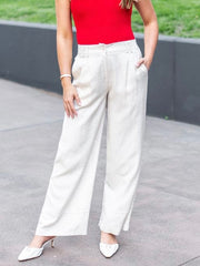 Pleated Wide Leg Pants- Beige