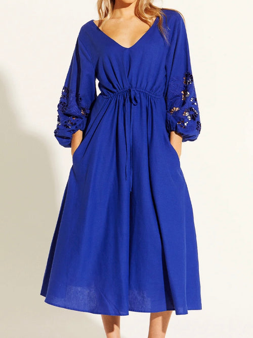 Our Love Embroidered Dress- Cobalt