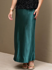 Satin Bias Cut Midi Skirt- Green