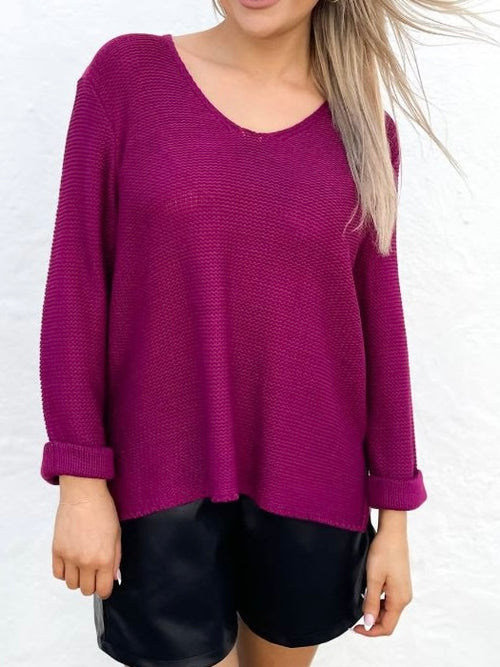 Roll up Sleeve Knit- Plum