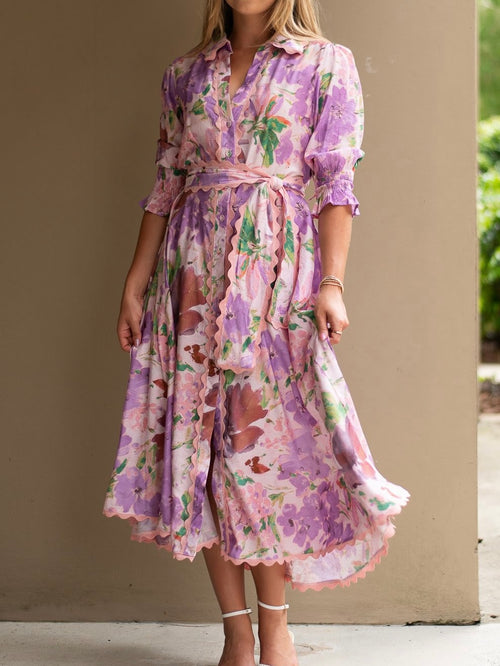 Floral Lace Godet Dress