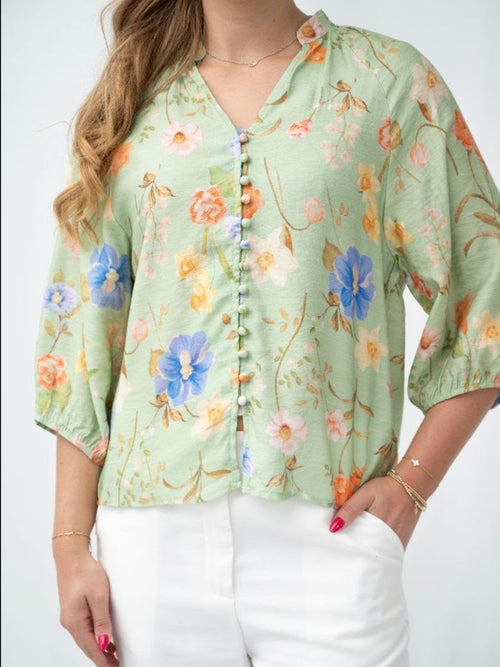 Spring Floral Blouse- Green