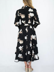 Magnolia Lace Godet Dress- Black