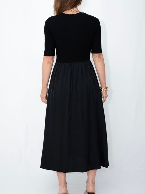Rib Contrast Dress- Black