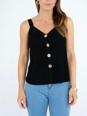 Big Button Linen Singlet- White