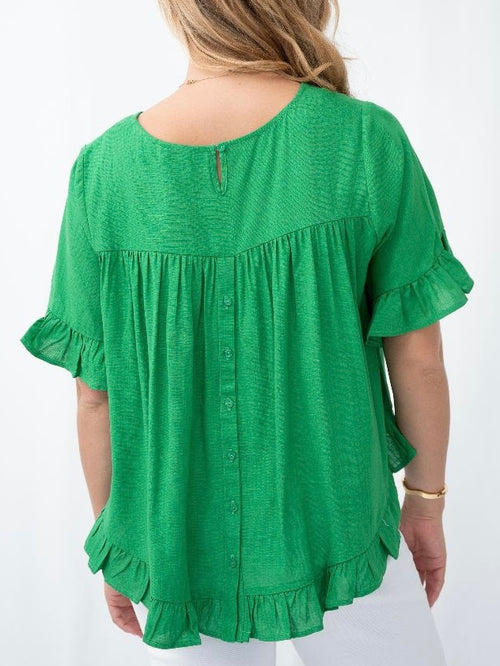 Cara Linen Top- Green