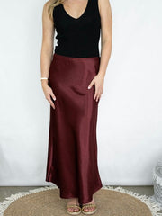 Satin Bias Cut Midi Skirt- Wine