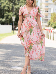 Oriental Flower Kivari Dress- Pink
