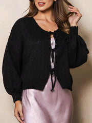 Italian Knit Tie Cardi- Black