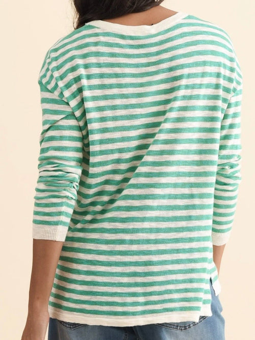 Betty Basics Natasha Knit Top- Lime/Off White