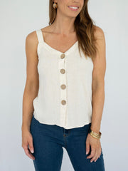 Big Button Linen Singlet- Beige