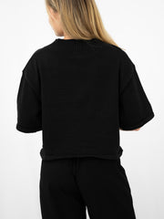 Open Knit Button Top- Black