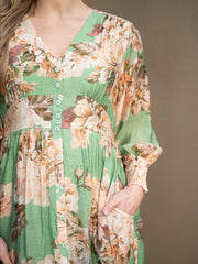 Peony Button Dress- Green