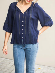 Pagot Lace Blouse- Navy