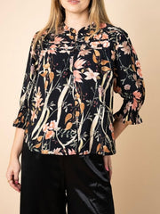 Gather Detail Blouse- Black Floral
