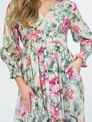 Foil Flower Button Midi Dress