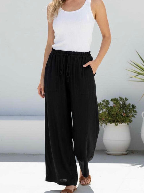 Drawstring Linen Pants- Black
