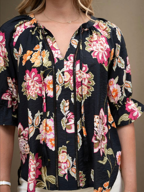 Sophie Floral Blouse- Black